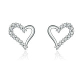 925 Silver Heart Stud Earrings Zircon Gift For Women