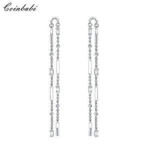 925 Sterling Silver Tassel Baguette Cut Long Earrings
