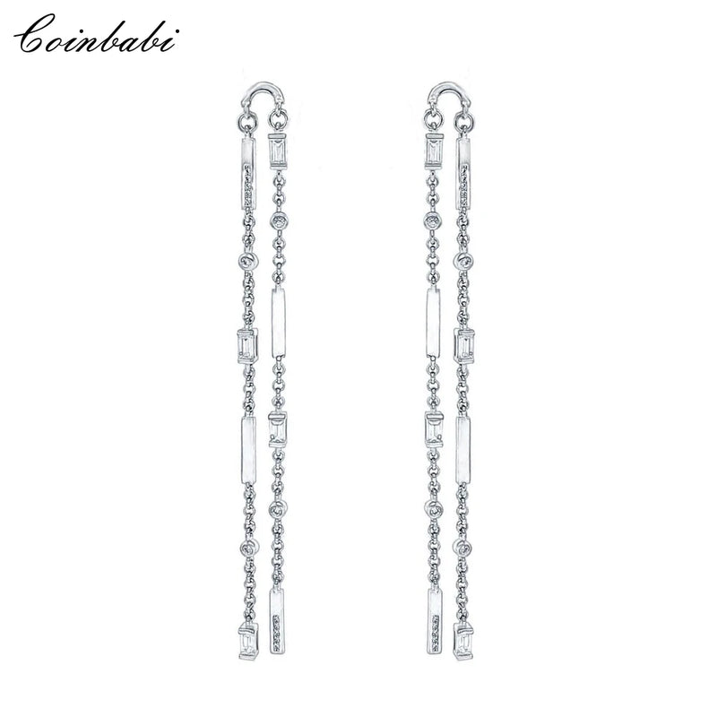 925 Sterling Silver Tassel Baguette Cut Long Earrings