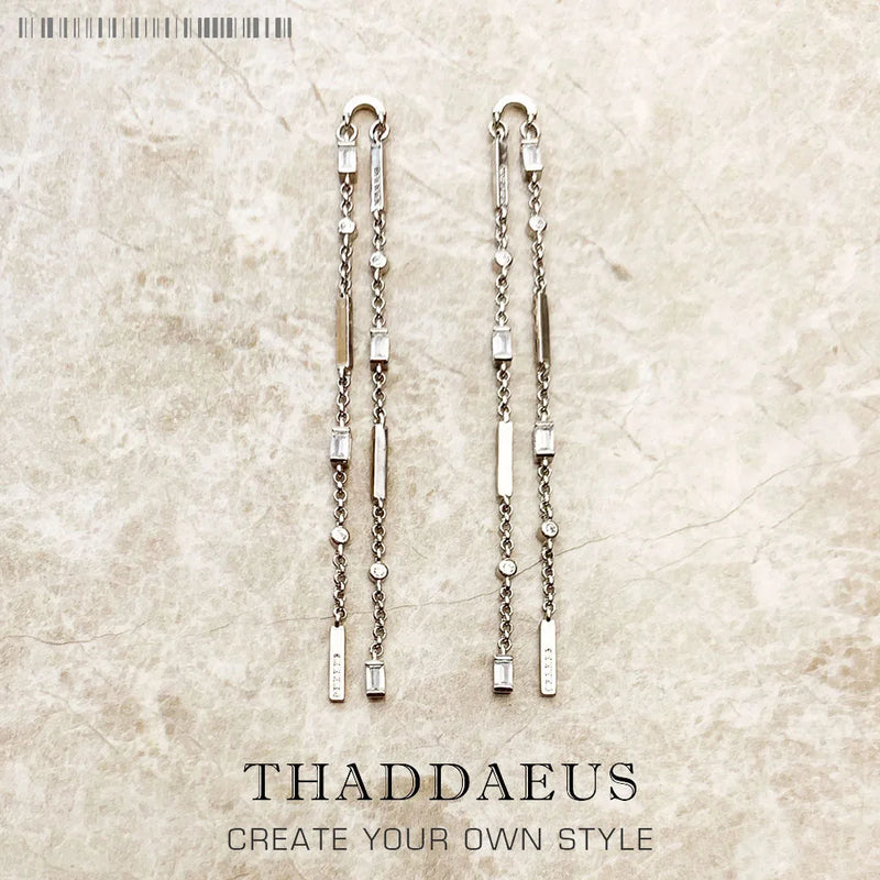 Baguette Cut Stone Earrings in Sterling Silver 925
