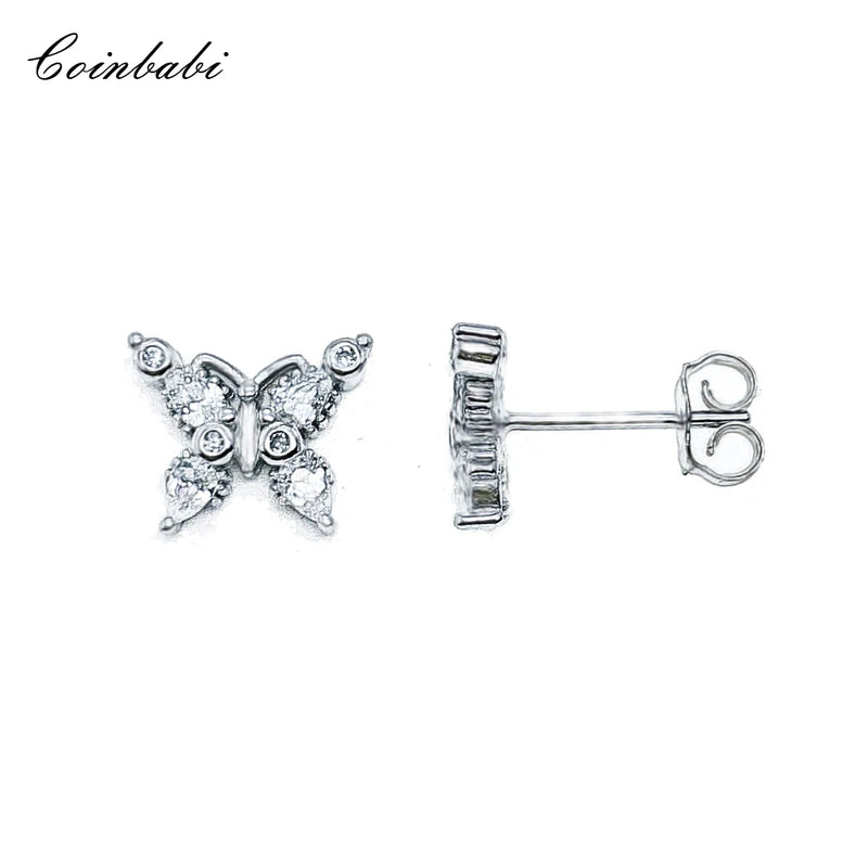 925 Silver Butterfly Earrings Zirconia Ear Studs
