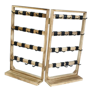Earrings Display Stand with 32 Hooks Wood Base Tray Necklace Hanger