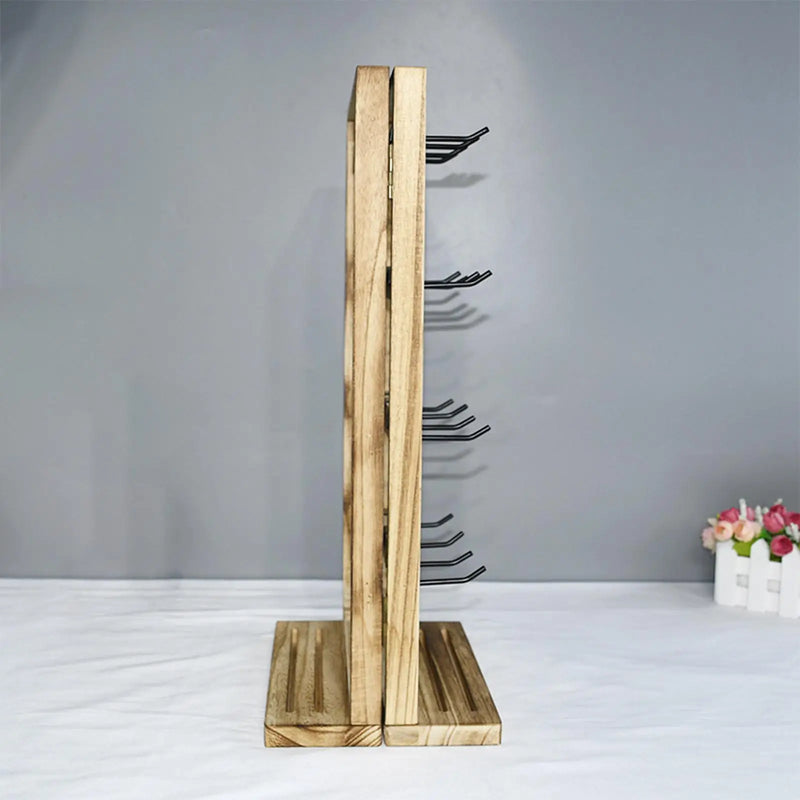 Earrings Display Stand with 32 Hooks Wood Base Tray Necklace Hanger
