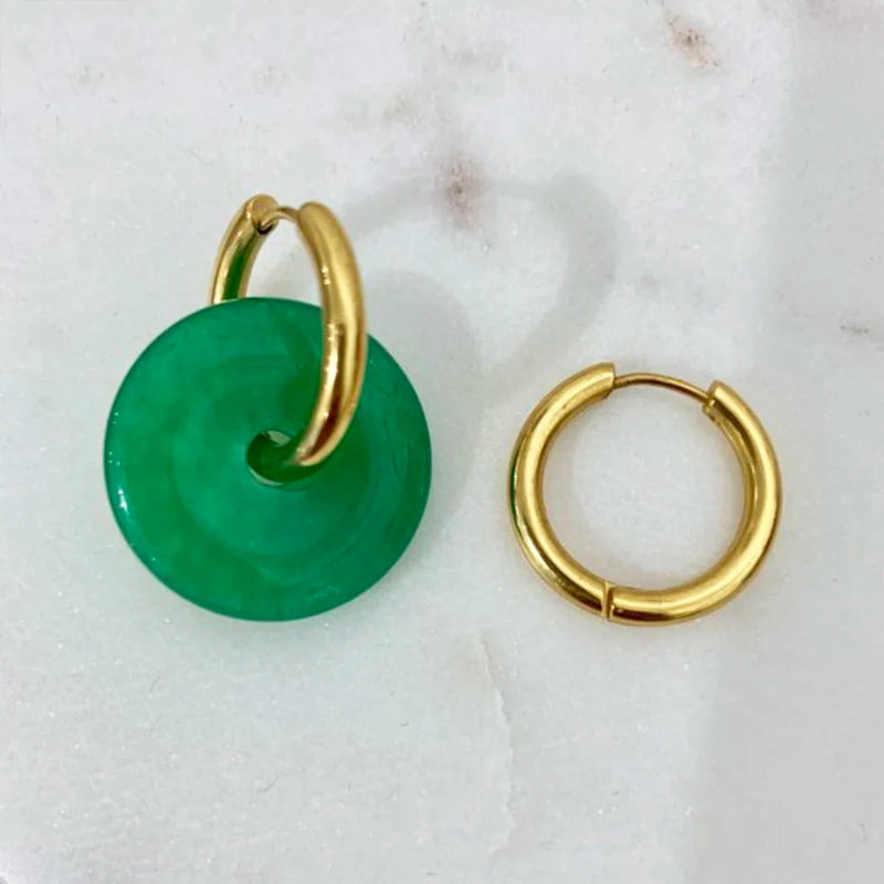 Circle Natural Stone Earrings Vintage Gift