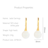 925 Silver Jade Earrings Vintage Gilded Gemstone Ear Studs Heart Ball