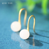 925 Silver Jade Earrings Vintage Gilded Gemstone Ear Studs Heart Ball