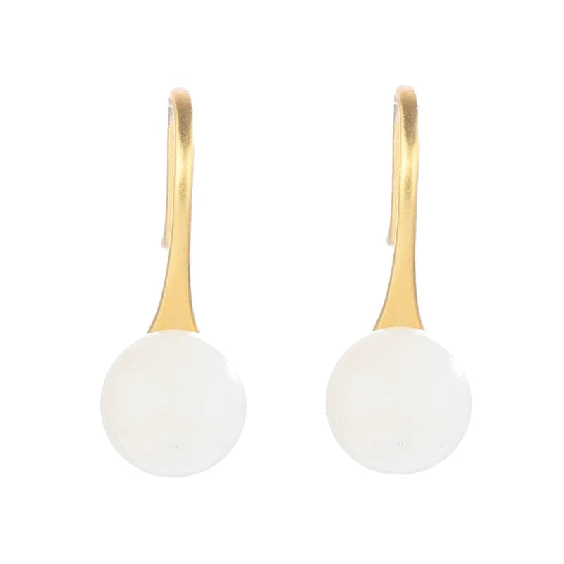 925 Silver Jade Earrings Vintage Gilded Gemstone Ear Studs Heart Ball
