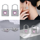 925 Silver Hoop Earrings Diamond Love Heart Lock Peach Heart Earrings