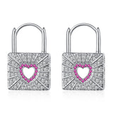 925 Silver Hoop Earrings Diamond Love Heart Lock Peach Heart Earrings
