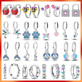 925 Silver Hoop Earrings Diamond Love Heart Lock Peach Heart Earrings