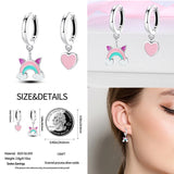 925 Silver Hoop Earrings Diamond Love Heart Lock Peach Heart Earrings
