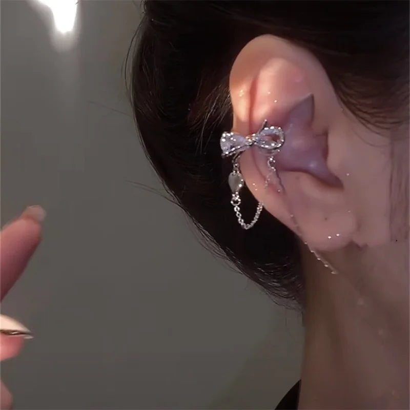 Bone Clip Ear Hook CZ Bow Shape Earrings