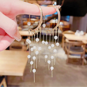 Earrings Women Bone Clip Created Pearls Long Fringe Fine Jewelry