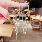 Earrings Women Bone Clip Created Pearls Long Fringe Fine Jewelry
