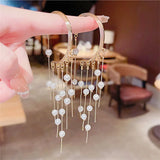 Earrings Women Bone Clip Created Pearls Long Fringe Fine Jewelry