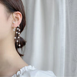 Earrings Women Bone Clip Created Pearls Long Fringe Fine Jewelry