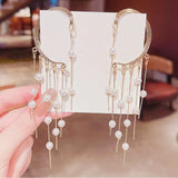 Earrings Women Bone Clip Created Pearls Long Fringe Fine Jewelry