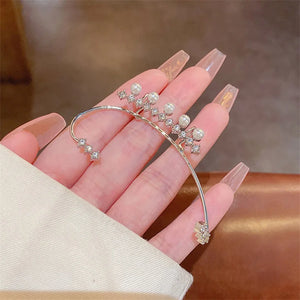 Bone Clip Earrings with Cubic Zirconia and Created Pearls