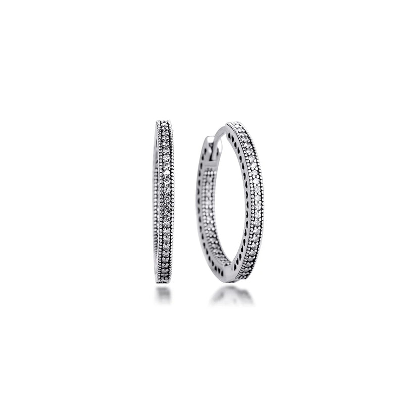 925 Silver Clear CZ Hearts Hoop Earrings Fine Jewelry