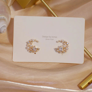 Moon Pearl Zircon Star Stud Earrings 14k Plated Pendant Jewelry