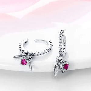 925 Silver Heart Zirconia Feather Earrings