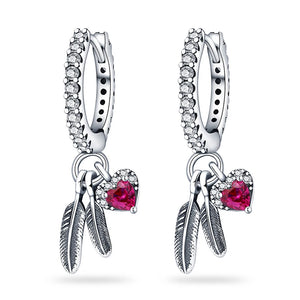 925 Silver Heart Zirconia Feather Earrings