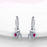 925 Silver Heart Zirconia Feather Earrings