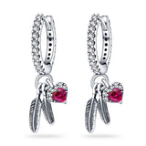 925 Silver Heart Zirconia Feather Earrings