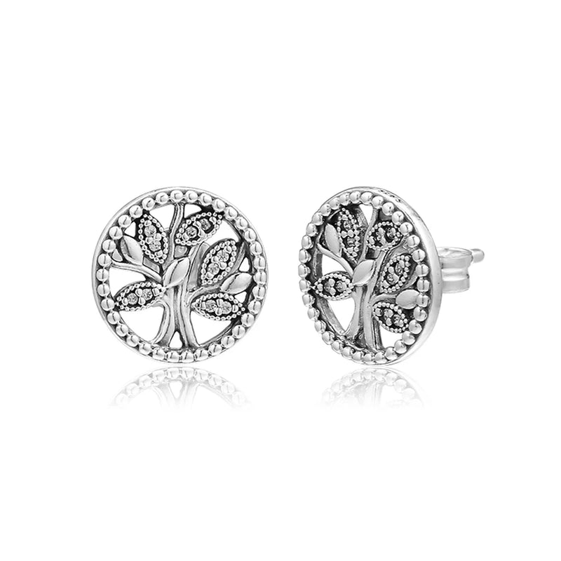 Tree of Life Crystal Stud Earrings in Sterling Silver