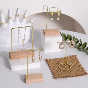 Earrings Necklace Ring Holder Display Stand Wooden Base Retail Decor