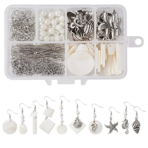 Earrings Jewelry Making Kit Glass Pearl Beads Geometric Shell Charms