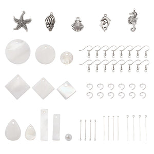 Earrings Jewelry Making Kit Glass Pearl Beads Geometric Shell Charms