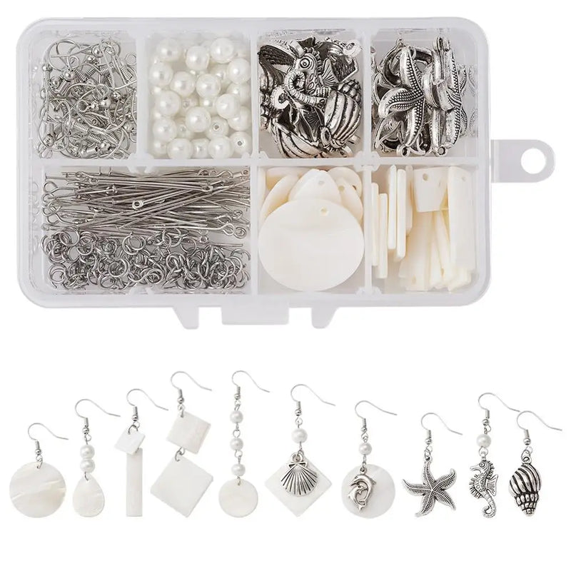 Earrings Jewelry Making Kit Glass Pearl Beads Geometric Shell Charms