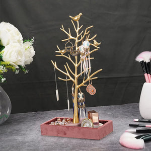 Metal Tree-shaped Earrings Jewelry Rack with Box Base
