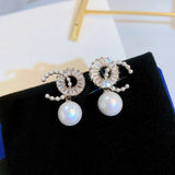 C-Shaped Pearl Rhinestone Earrings Crystal Pendant