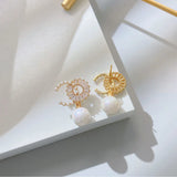 C-Shaped Pearl Rhinestone Earrings Crystal Pendant