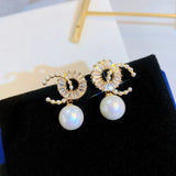 C-Shaped Pearl Rhinestone Earrings Crystal Pendant
