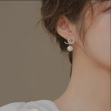 C-Shaped Pearl Rhinestone Earrings Crystal Pendant