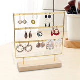 Earrings Organizer 3 Tiers Metal Stand Wooden Base