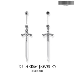 925 Silver Richly Ornamented Sword Earrings