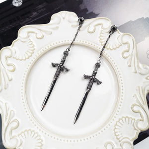 925 Silver Richly Ornamented Sword Earrings