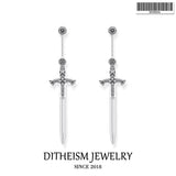 925 Silver Richly Ornamented Sword Earrings