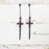 925 Silver Richly Ornamented Sword Earrings