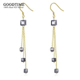 S925 Square Dangle Earrings Crystal Drop 925 Silver Jewelry