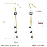 S925 Square Dangle Earrings Crystal Drop 925 Silver Jewelry