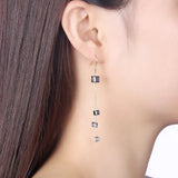 S925 Square Dangle Earrings Crystal Drop 925 Silver Jewelry