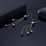 S925 Square Dangle Earrings Crystal Drop 925 Silver Jewelry