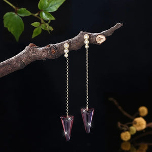 Purple Crystal Triangle Dangle Earrings 925 Silver