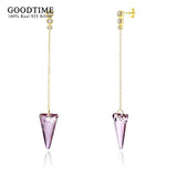 Purple Crystal Triangle Dangle Earrings 925 Silver