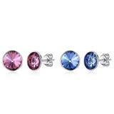S925 Silver Round Stud Earrings Purple Crystal Sparkling Jewelry